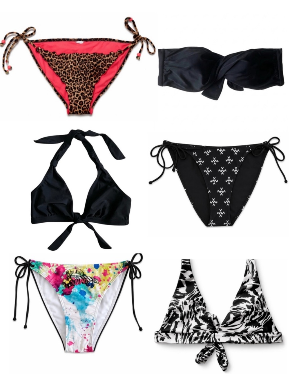 6 Piece Mixed Bikini Bundle - Black, Leopard, Floral, Watercolor & Zebra – SMALL
